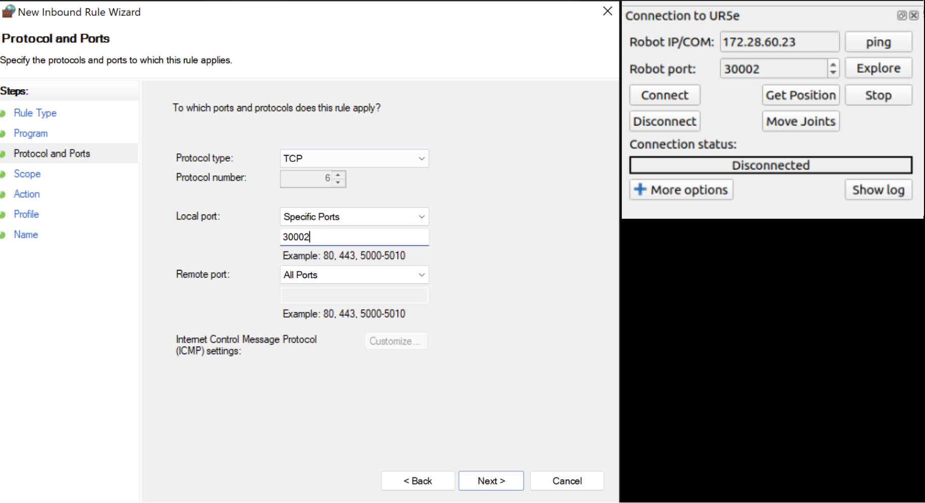 Choose the protocol and ports.